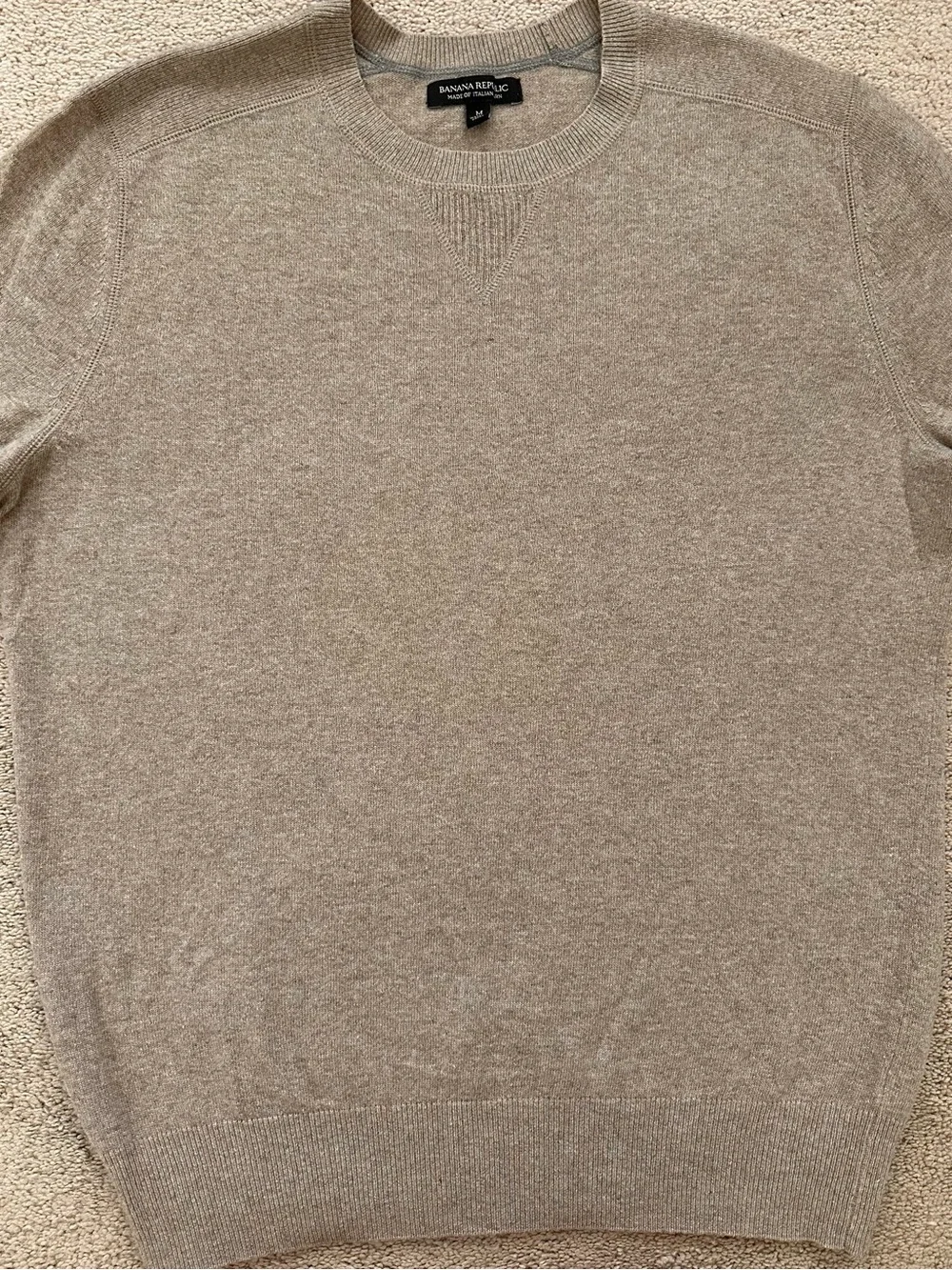 Banana Republic Merino Wool Fall Italian Yarn Heathered Taupe Crewneck Sweater
